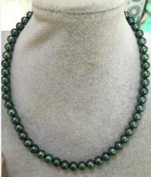 

stunning 9mmround tahitian peacock green pearl necklace 18"