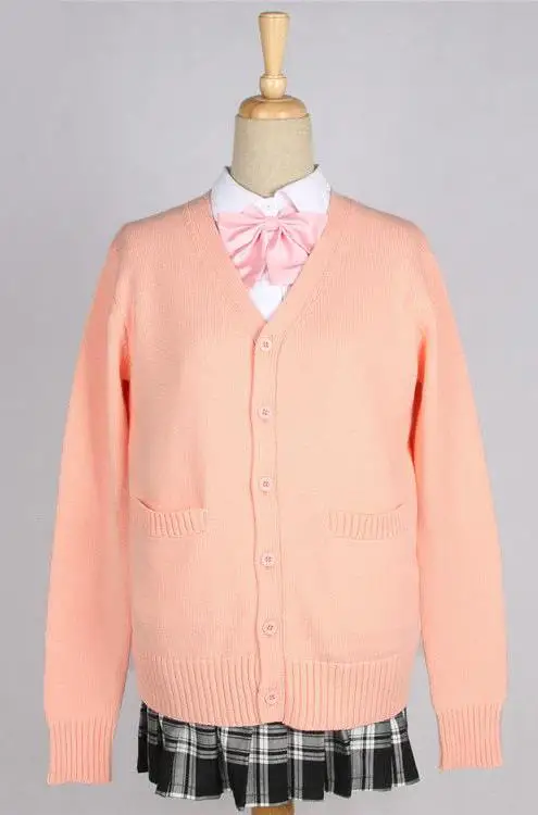 Японский кардиган с v-образным вырезом и длинными рукавами; осенне-зимняя плотная форма для студентов; Jk Cos; женские свитера для средней школы; 10 цветов - Цвет: shrimp pink