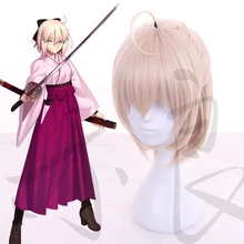 Судьба/ночь судьба Grand для souzi Okita парик Косплэй золотой парик Косплэй Хэллоуин карнавальный парик для женщин