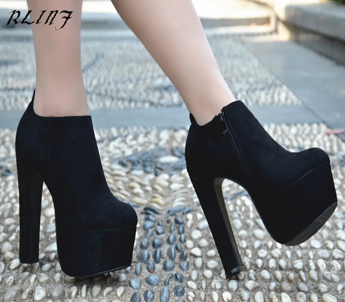 2018 Tacón Moda 14 Redondas Mujer Elegantes Grueso Cortas Botas Nueva Altos Negro Para Tacones Con Plataforma Impermeable Cm marrón Alto xzxwIq