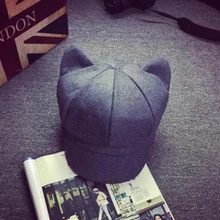 Корейские модные береты, шапки для женщин, девочек, милые кошачьи ушки, однотонная шерстяная фетровая кепка газетчика, осенне-зимняя хлопковая восьмиугольная кепка