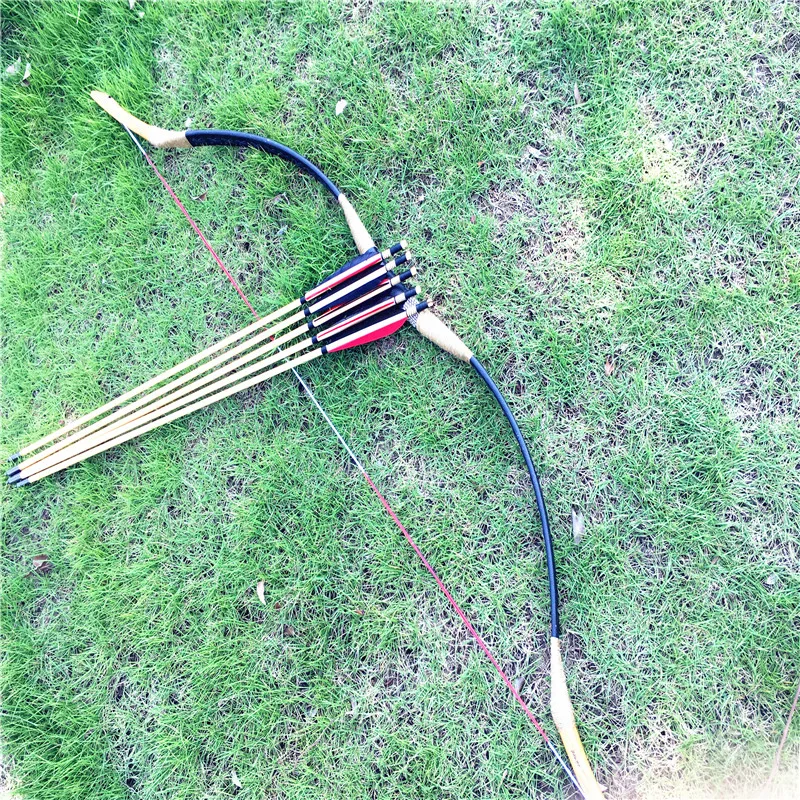 

20-60Ibs Archery Black Leather Hunting Chinese Longbow +6pcs Arrows