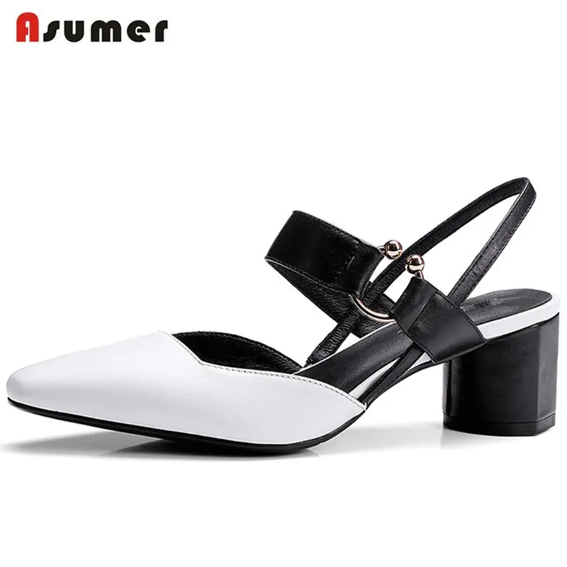 

Asumer High heels shoes 5.5cm genuine leather top quality summer shoes women sandals fashion mixed colors party shoes sexy lady