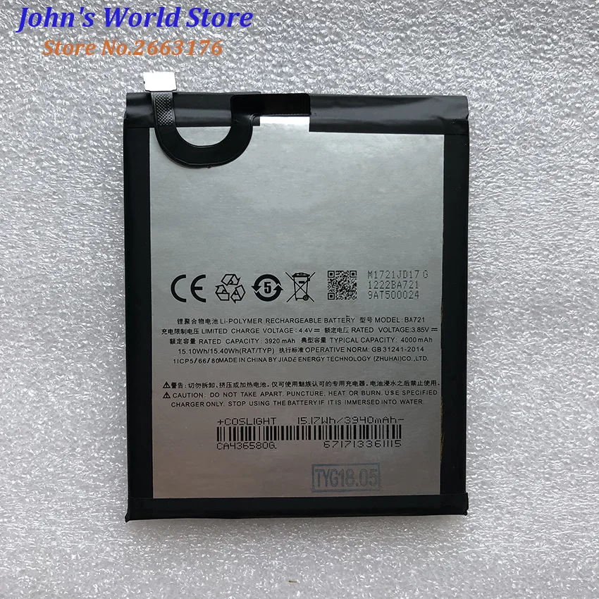 

High Quality Original BA721 Battery Replacement 3920mAh Battery Parts For Meizu meilan note 6 M6 M721Q Smart Phone