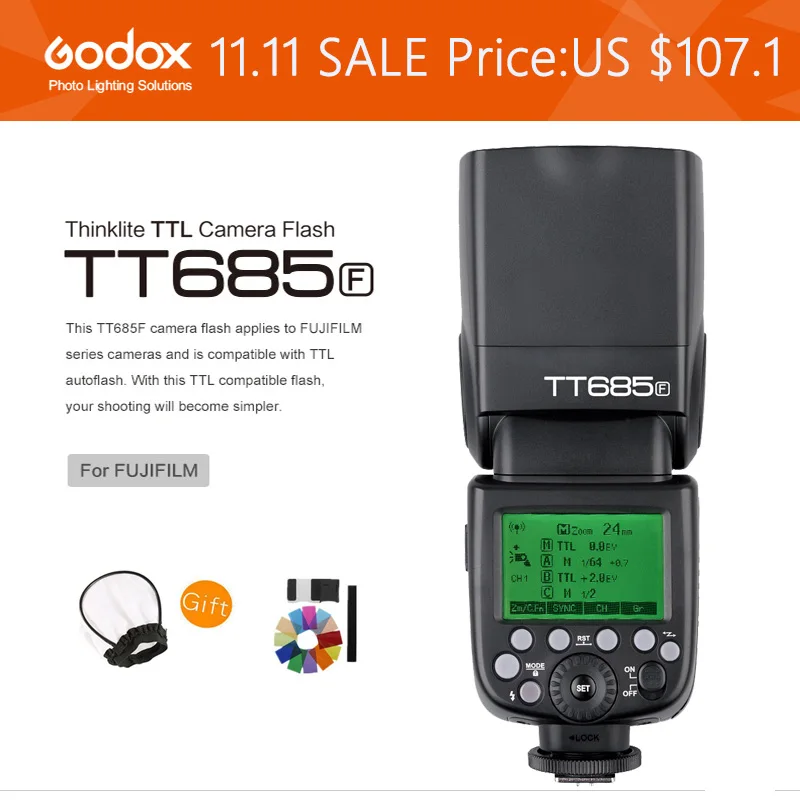 TT685F Godox TT685F ttl Speedlite 2,4G HSS 1/8000s GN60 вспышка для камеры Fuji Fujifilm+ X1T-F комплект беспроводной вспышки триггера - Цвет: TT685F