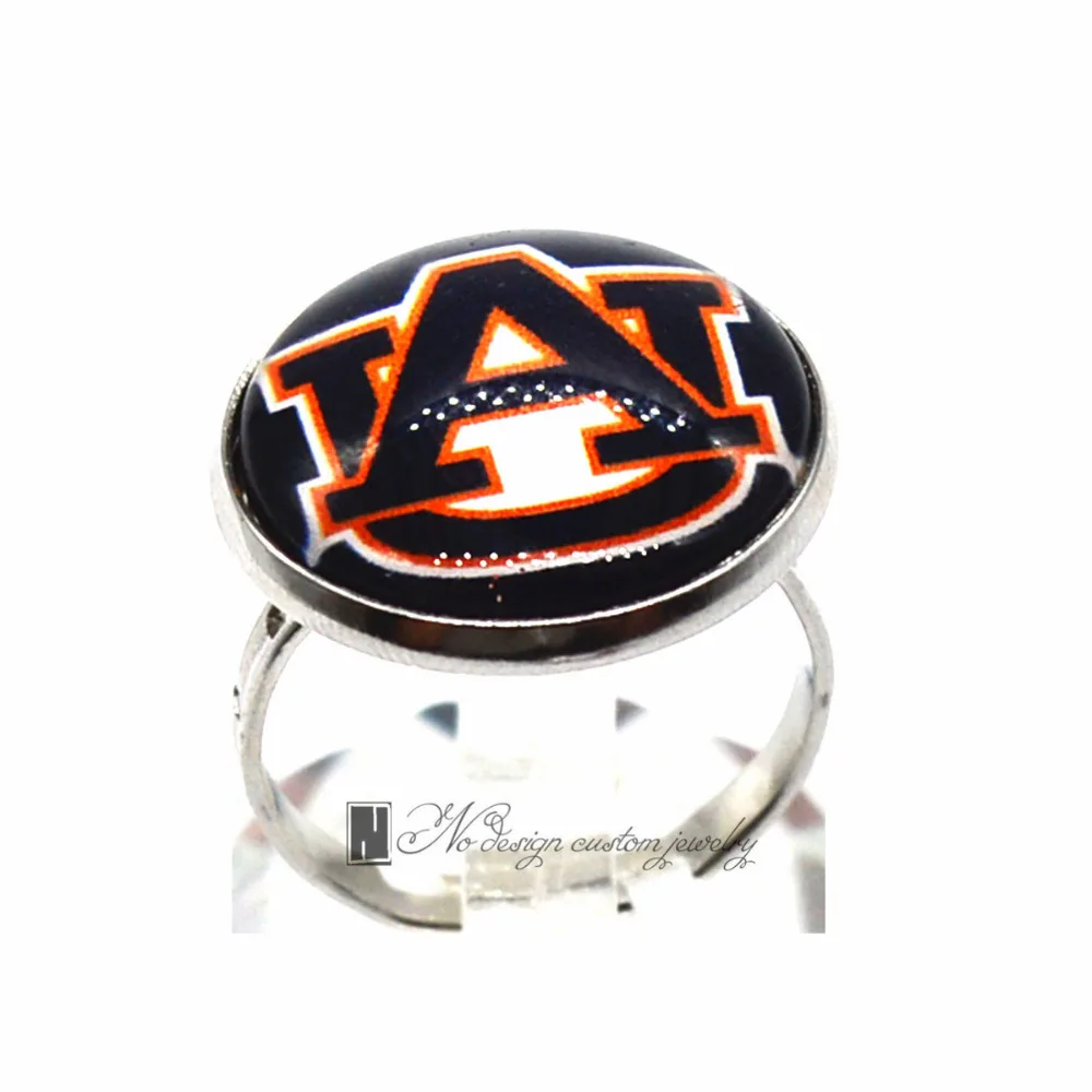 

Ring Auburn University Tigers NCAA Charms Round Glass Dome Silver Plated Ring For Women Girl Adjustable GDR0128