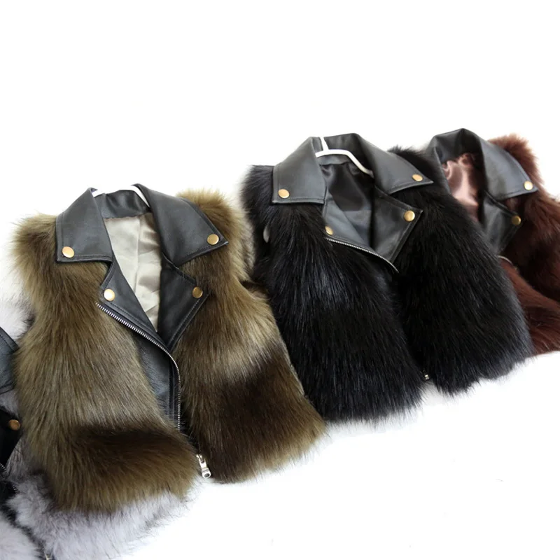 Baby Waistcoat 2019 Pu Leather Collar Faux Fur Vest Girl Sleeveless