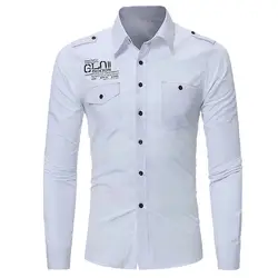 Брендовые мужские рубашки из хлопка черные белые рубашки повседневные Slim Fit Модные топы Мужские буквы Большой размер с длинными рукавами
