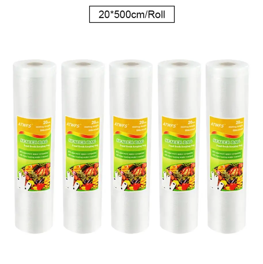 5 рулонов/лот пакеты для вакуумного упаковщика Еда в упаковке bag запайки упаковочная машина для томатного соуса пластики Saver 12/17/20/25/28*500 см - Цвет: 5 rolls 20cmX500cm