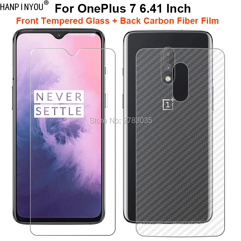 

For OnePlus 7 6.41" 1 Set = Soft Back Carbon Fiber Film + Ultra Thin Clear Premium Tempered Glass Front Screen Protector