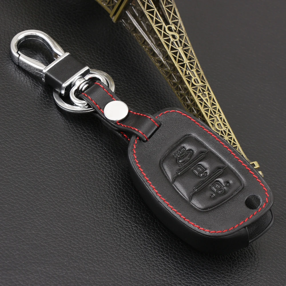 

3 Buttons Flid Key Case Wallet Cover Shell Keychain Auto PU Accessories Styling For Hyundai Creta ix25 Leather Holder
