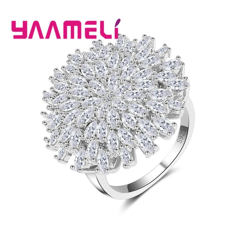 

Classic Shiny Full White AAA+ Crystal Big Flower Design Crystal Zircon Ring Wedding Rings for Women Lady Fashion Jewelry