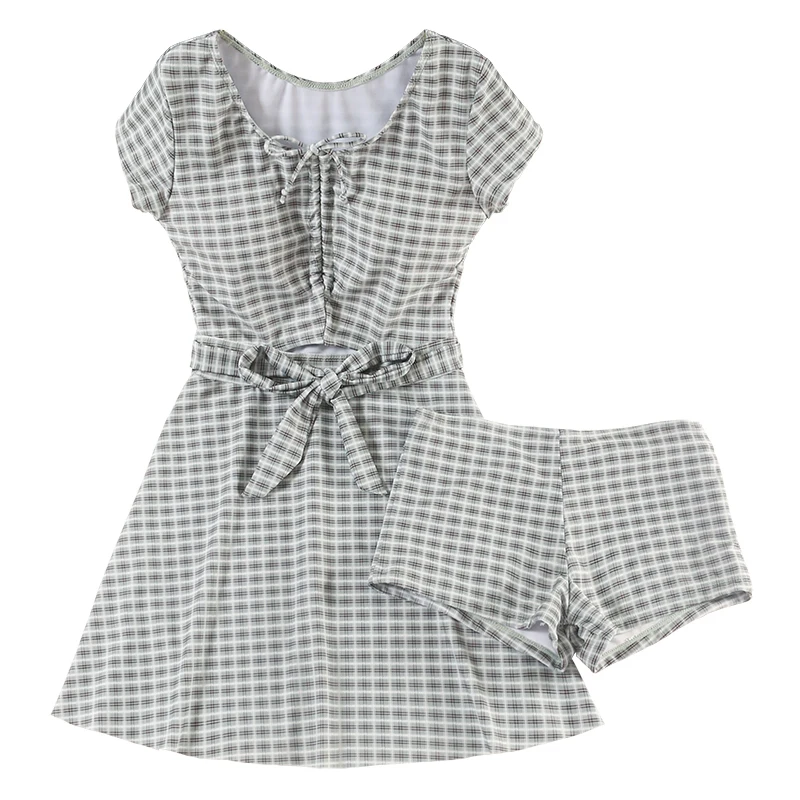 

2019 New Women Plaid Two Piece Tankinis Bikini Set Swimwear Bathing Suit Summer Swimsuit Swimming Dress Swim Beach Wear Biquinis