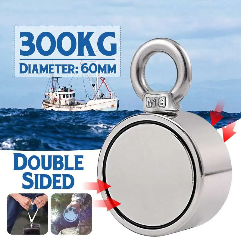 Прочный 300 кг D60mm двухсторонняя мощный круглый магнит неодимовый крючок