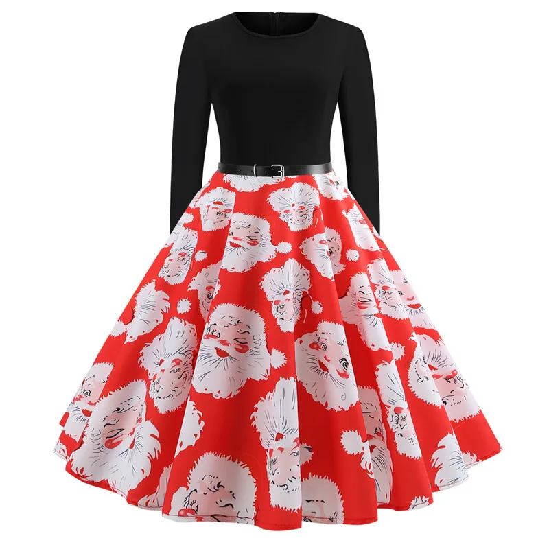 

Print Vintage Dress Women Long Sleeve Winter Dress Elegant Swing Party Dresses Robe Femme Casual Christmas cosplay costume