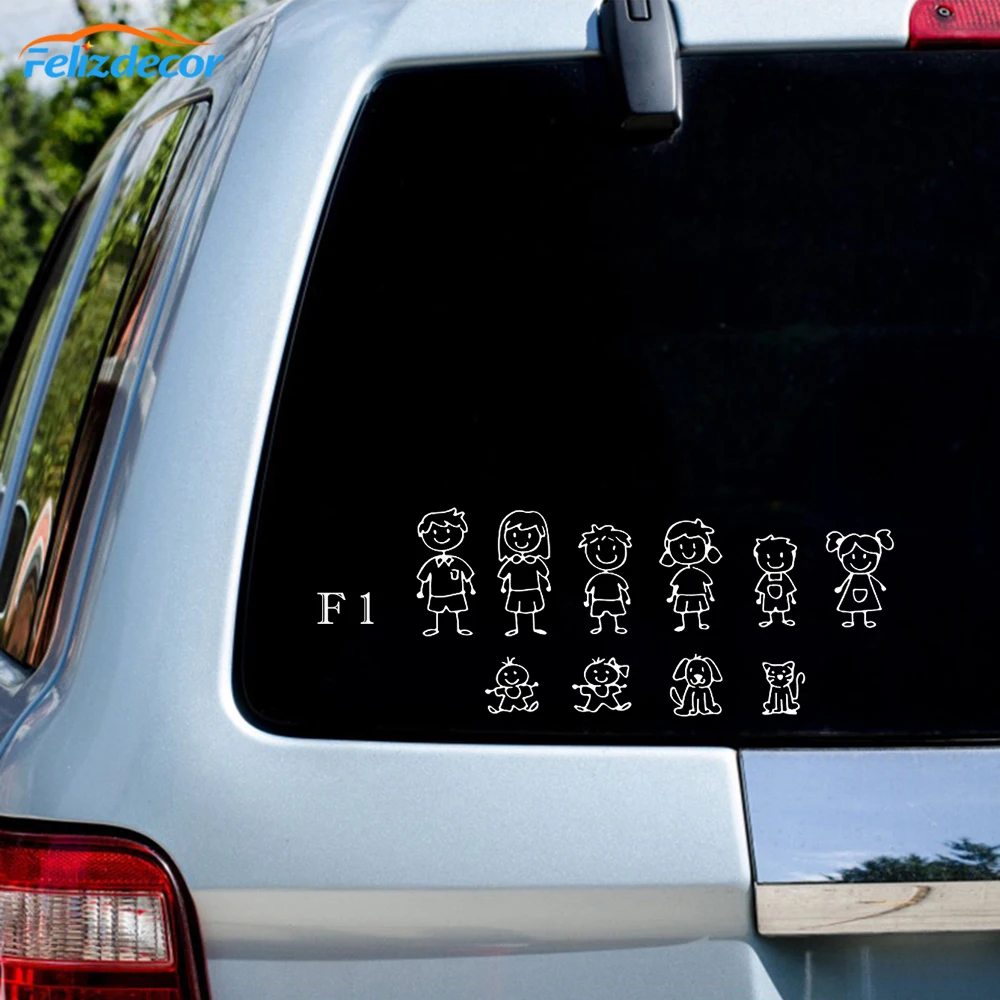 16cm wide Family Svg Car Decals Father, mother, daughter, son and dog stick figure family Self-sticking Figure Car Sticker L1039