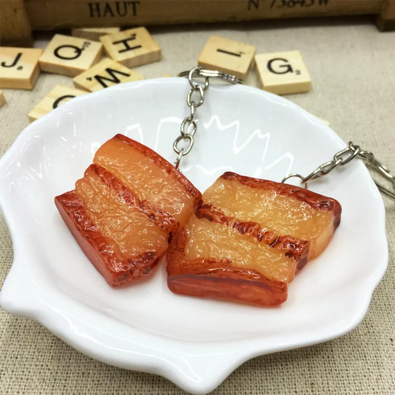 Resin-Simulated-Food-Braised-Pork-Key-Chains-Funny-Cute-KeyChains-For-Women-Boys-2018-New-Hot