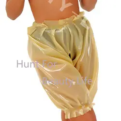Новое поступление латексные шорты с рюшами Фетиш пикантные очаровательные шаровары Леди ручной работы прозрачный цвет штаны
