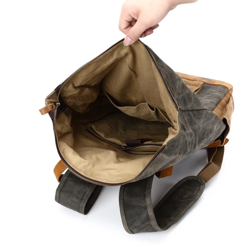  YUPINXUAN Vintage Oil Waxed Canvas Leather Backpack Large Capacity Teenager Traveling Waterproof Da