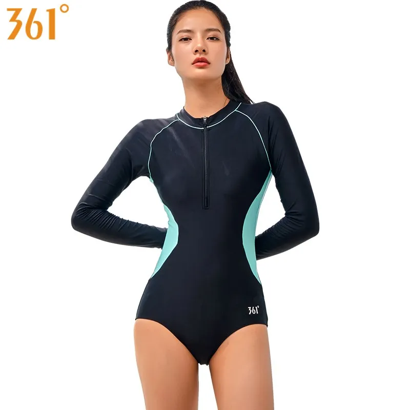

361 Surfing Swimwear Female One-Piece Suits Zipper Long Sleeve Sports Swimsuit Wire Free Monokini Rash Guard Surf Swimming Suit