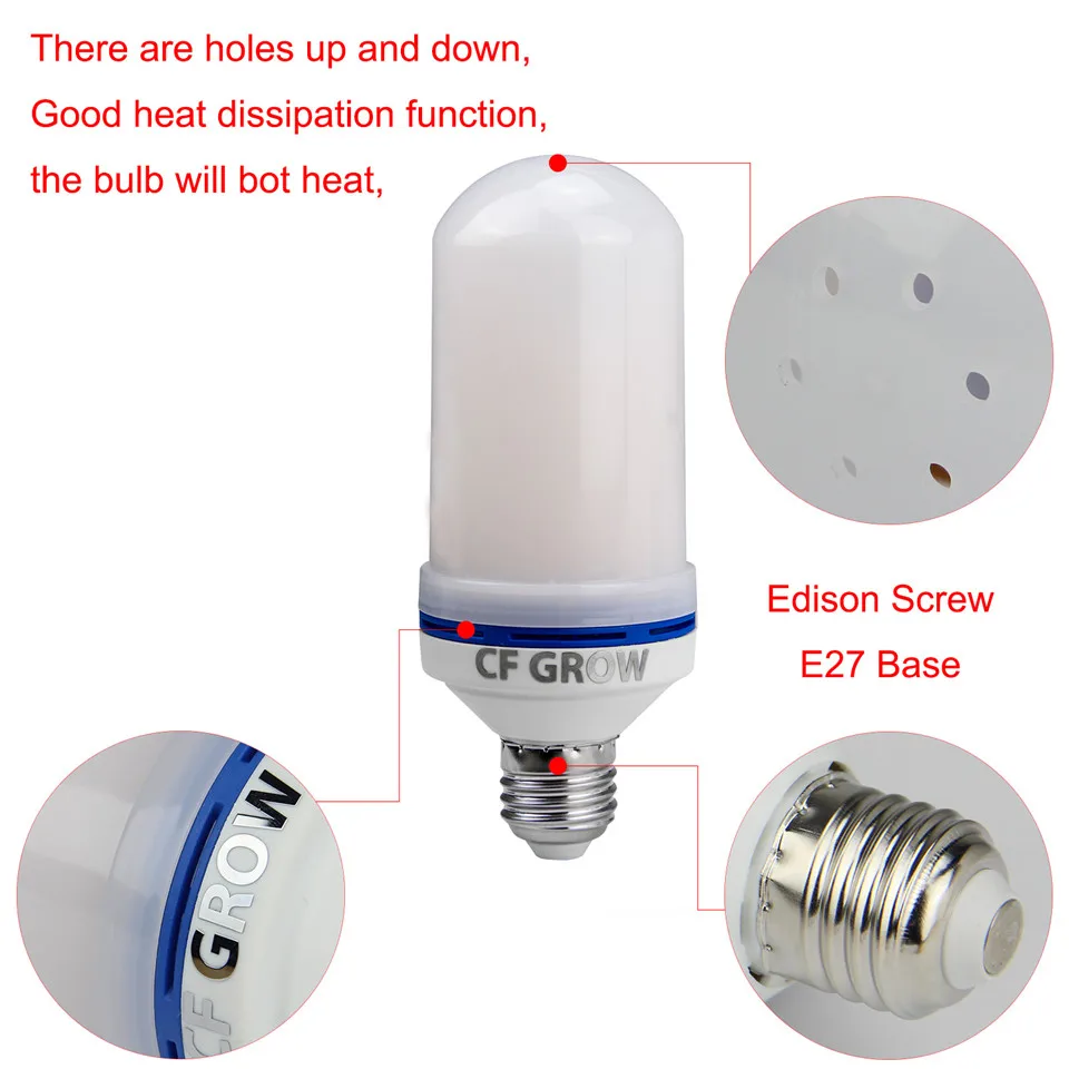 E26 E27 Светодиодный светильник с эффектом пламени SMD2835, имитирующий мерцание 1 и 4 режима, светодиодный светильник с эффектом пламени 1200K~ 1400K AC85V~ 265V