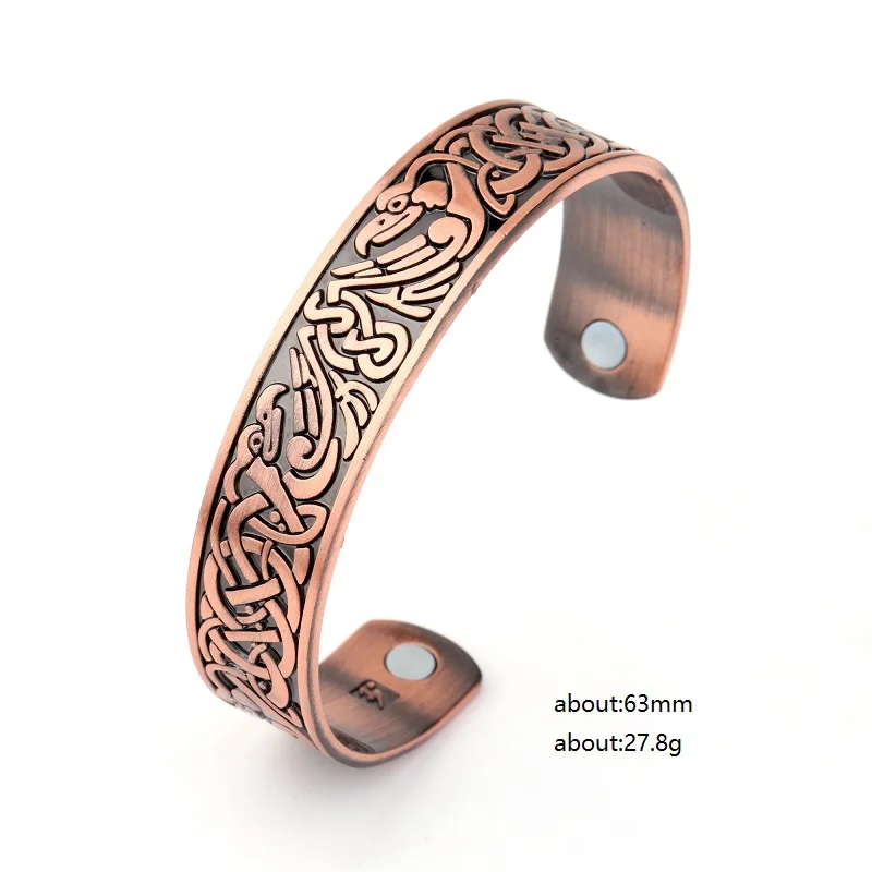 Copper color unisex health therapeutic phoenix pattern magnetic cuff bangles bracelet