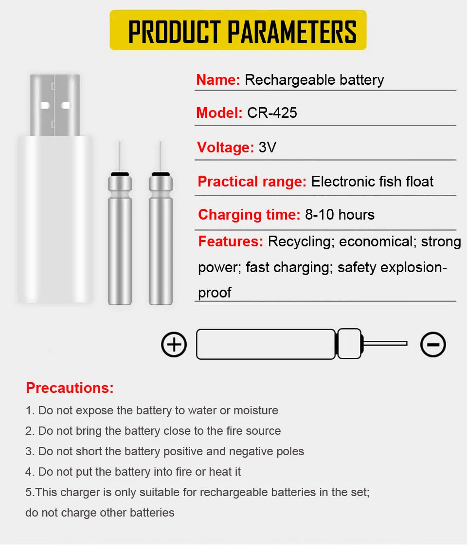 Ходячая рыба поплавок аккумуляторная батарея CR425 USB зарядное устройство для электронных поплавки батареи Аксессуары для ночной рыбалки