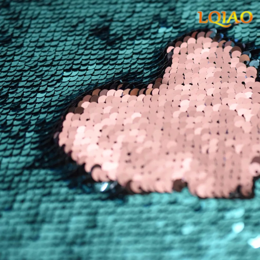 Turquoise Pink Sequin Fabric Reversible-001
