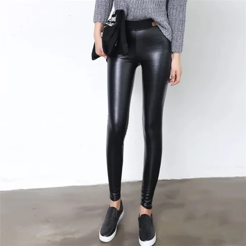 Новинка 2017 зимние женские сексуальные утепленные леггинсы из искусственной кожи