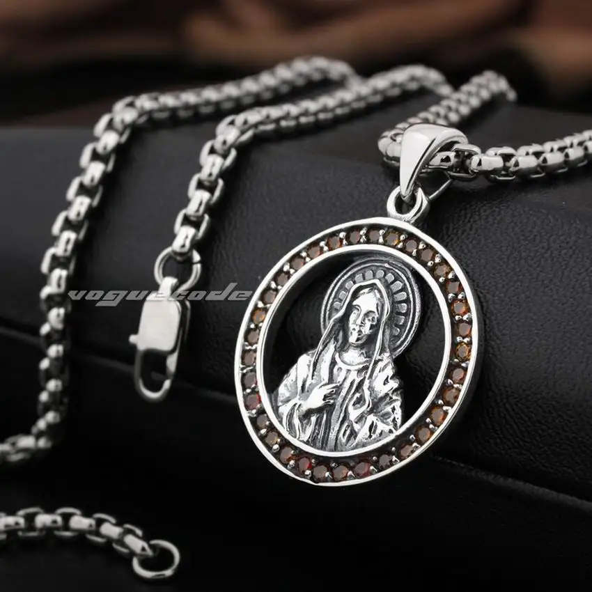 LINSION Красный CZ объемный кулон Mary JESUS 925 пробы с серебряными подвесками 8N023|virgin mary|925