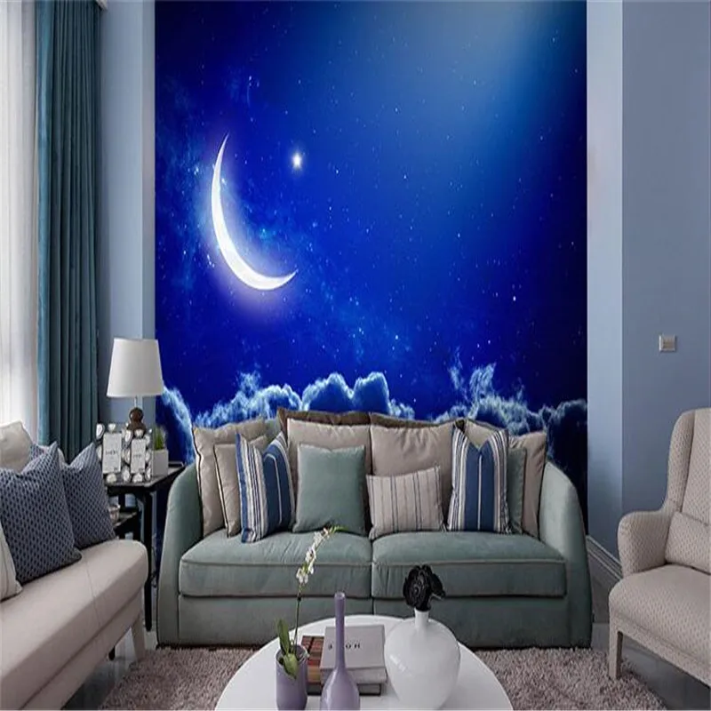 Beibehang Foto Wallpaper 3D Stereoscopico Soggiorno Divano Letto Tv Stella Cielo Terra Luna Wall Mural Wallpaper Papel De Parede