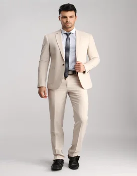 

2017 Custom New Fashion Men Beige Man Tuxedos One-button Notched Lapel Suit Business Prom Blazer Masculino(Jacket+Pants)
