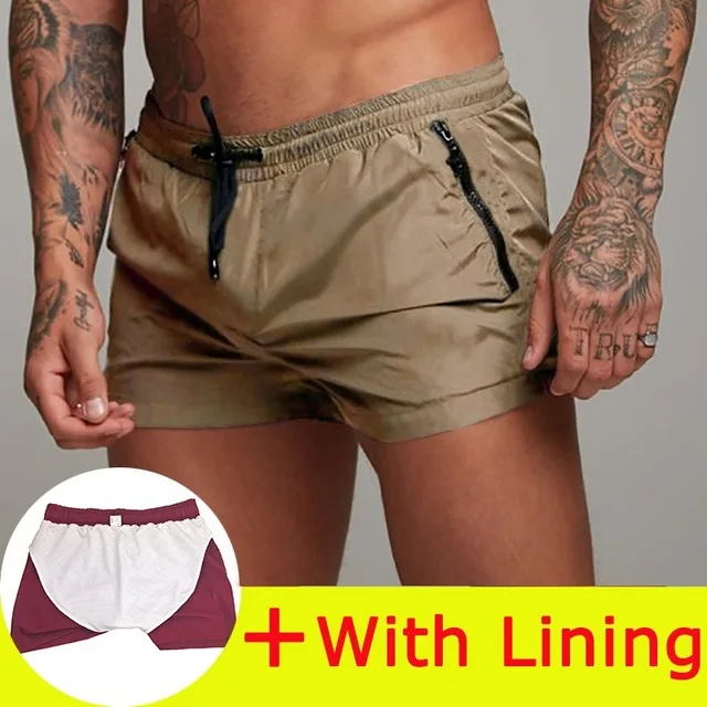 New Mens Sport Running Shorts Summer Bodybuilding Short Pants Quick Dry Men Gym Basketball Tennis Fitness Beach Shorts Man Homme - Цвет: Khaki Lining