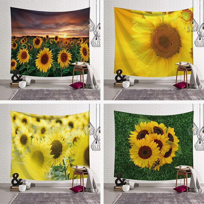 Sunflowers Romantic Scenery Printed Polyester Tapestry Mandala Fashion Boho Wall Hanging Bedspreads Cover Picnic Blanket | Дом и сад