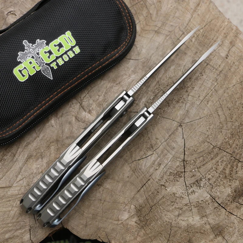 Зеленый шип F7 Флиппер складной нож подшипник M390 лезвие TC4 титановая ручка Открытый Отдых Охота Карманный Фруктовый Нож EDC инструменты
