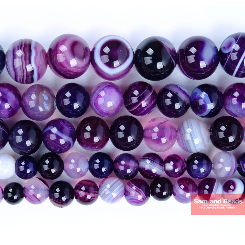 

Free Shipping Natural Stone Purple Stripe Agates Round Loose Beads 4 6 8 10 12MM Pick Size For Jewelry Making SAB02