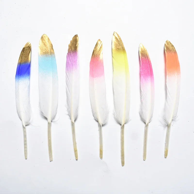 

20Pcs Gold Dipped Duck Feathers Goose Feathers for Crafts 10-15CM/4-6" Natural Pheasant Feather for Jewelry Making Plumes Plumas