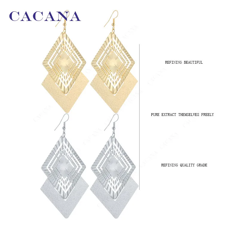 CACANA Dangle Long Earrings Hollow Rhombus Style For Women Bijouterie Wholesale Hot Sale No.A99 A100