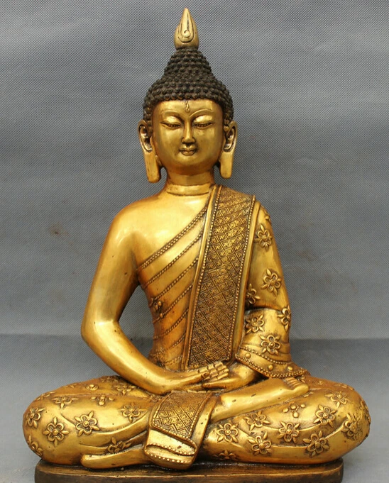 

S2331 16" Tibet Bronze Gilt Shakyamuni Buddha Statue Folk Thailand Sakyamuni Joss D0318