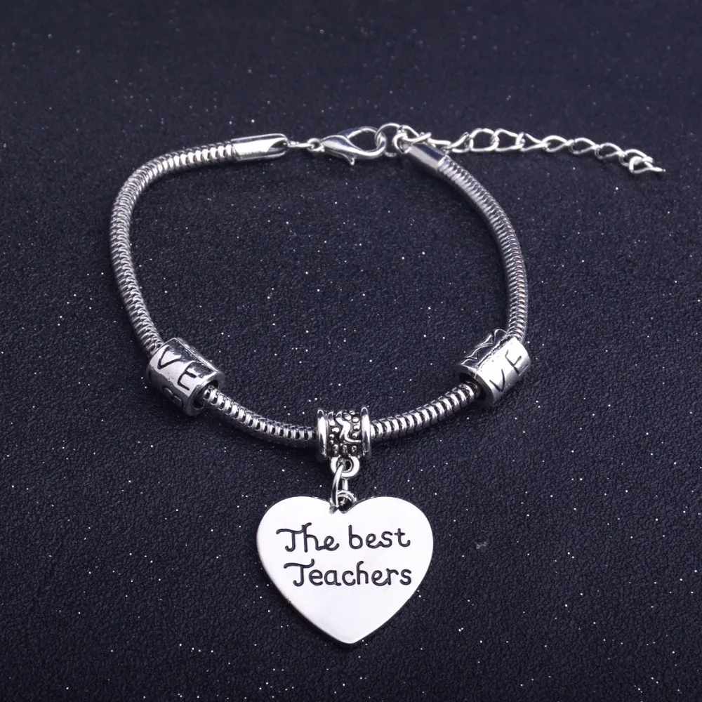 Charm Bracelet The Best Teachers Chain Beads Love Heart Bangle
