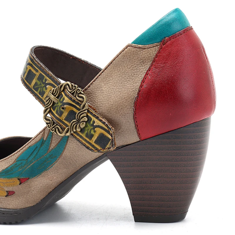 Socofy/туфли-лодочки в стиле ретро, женская обувь из натуральной кожи с пряжкой, туфли Mary Jane на каблуке, летняя и весенняя винтажная Вечерние
