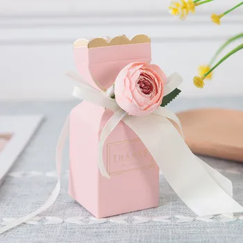 

20pcs Vase Shape Dragee Candy Gift Box Carton Cardboard Box Wedding Party Gift Packaging Mariage Flower Box with Flower Ribbon