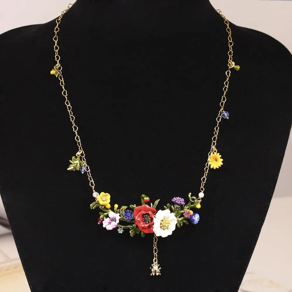 

Juicy Grape New Plants Series Red Rose Daisy Gilded Ladybug Crystal Necklace Fashion Jewelry Women Gift Free Shipping