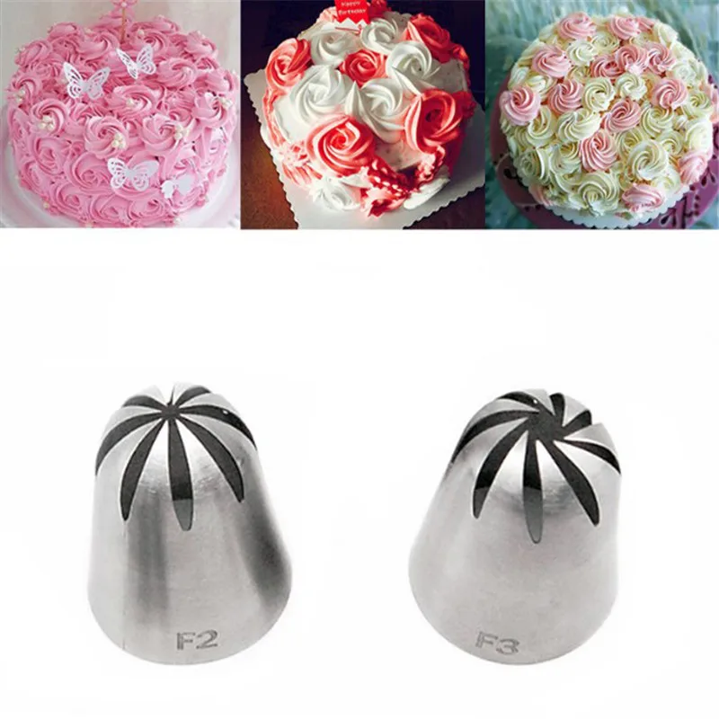 

2 PCS Large Cream Nozzle Pastry Stainless Steel Icing Piping Tips Set Cupcake Cakes Decorating Baking tools Russian Pastry Tips