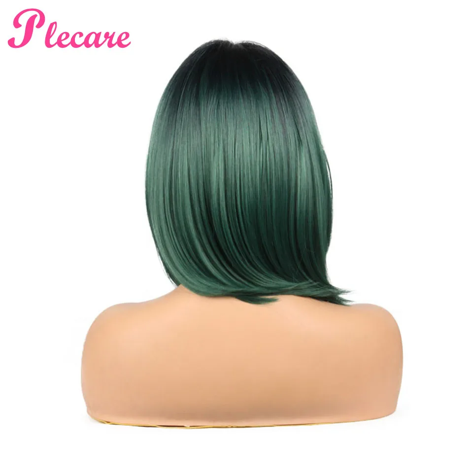 Plecare волосы короткие боб прямой синтетический парик Pruike кружева спереди парик зеленый высокая температура термостойкие волокна волос для женщин парики