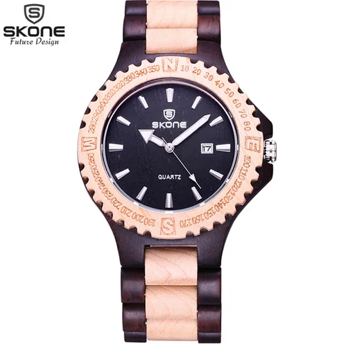 2016 New SKONE Newest Quartz Wooden Watch Top Luxury Brand Wood Watches For Men Simple Analog