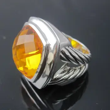 

Solid Sterling Silver Jewelry 17mm Ring with Citrine Brand Jewelry Turquoise Amethyst Black Onyx Blue Topaz Silver Women Ring