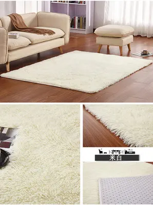 Soft Fluffy Shaggy Rectangle Carpet Floor Mat Living Room Decorative Blanket Area Rug Solid Color White Beige Pink Coffee Black - Цвет: white short fur