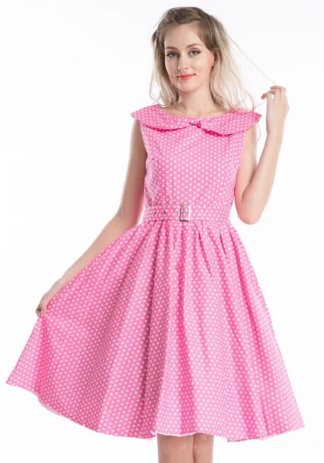 

free shipping Clearance VINTAGE ROCKABILLY PINK POLKADOT 50'S PROM SWING PARTY GOTH PINUP RETRO DRESS vestidos