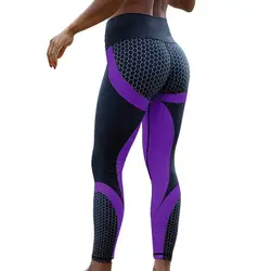 Новые сетчатые леггинсы с узором фитнес feminino Леггинсы для женщин для спортивные тренировки эластичный тонкий черный фиолетовый